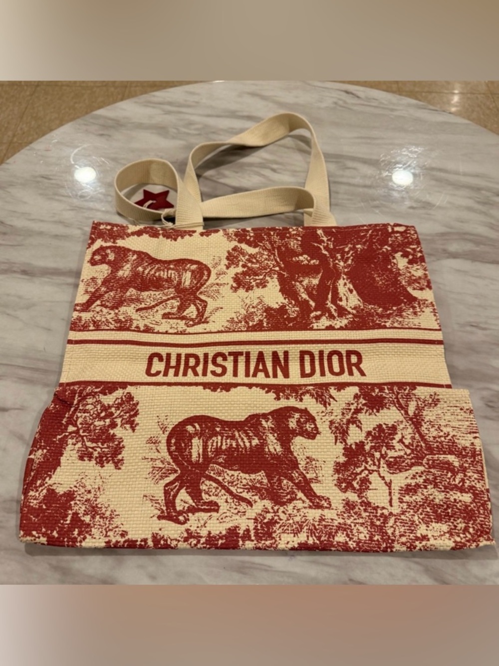 Dior Tote - Cream &  Red - w/ Star Charm - Picture 3 of 6